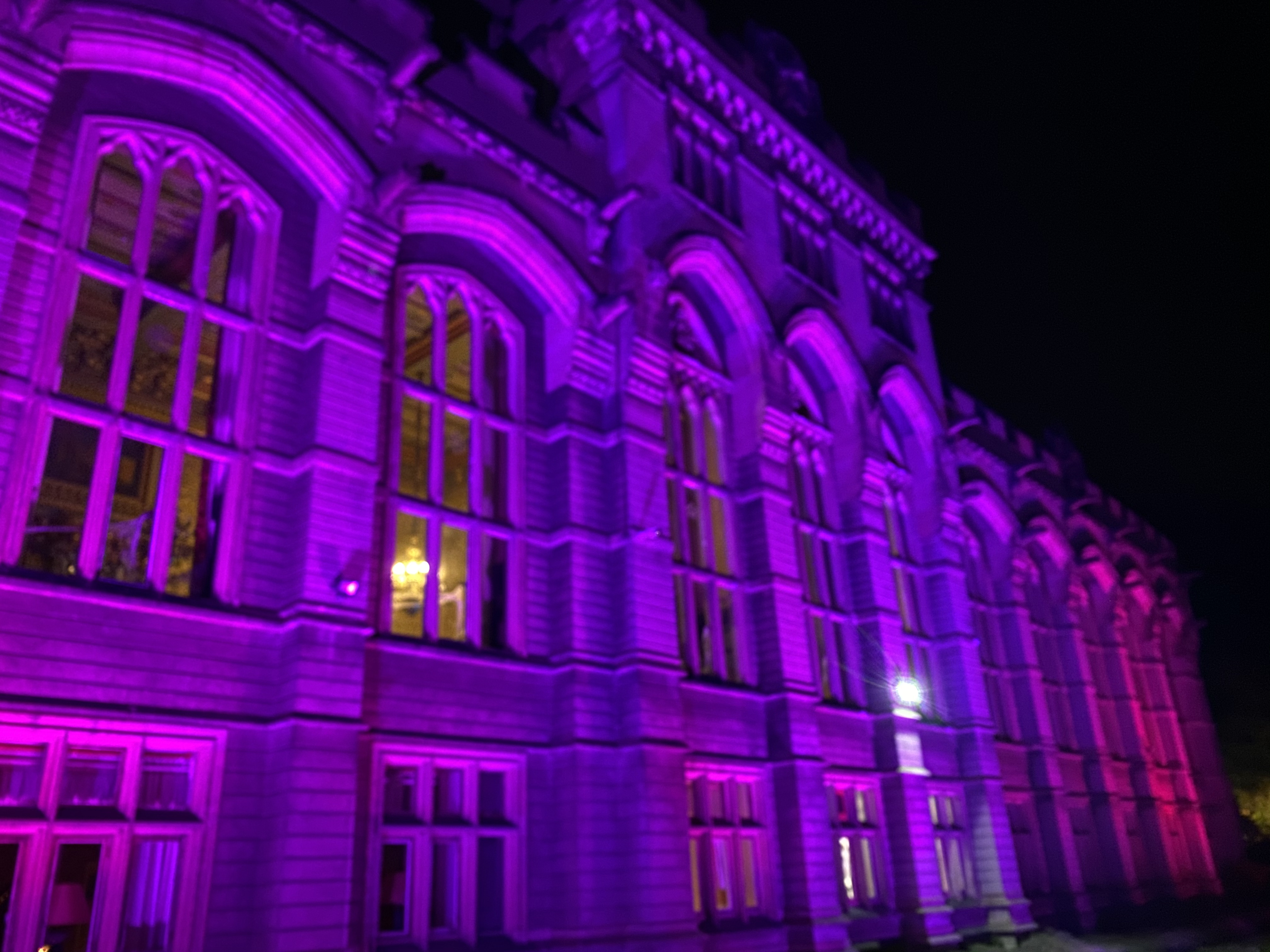 carlton towers in purple lights